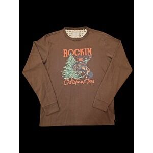 Denim & Flower Ricky Singh Rockin Christmas Tree Shirt Brown Long Sleeve US L